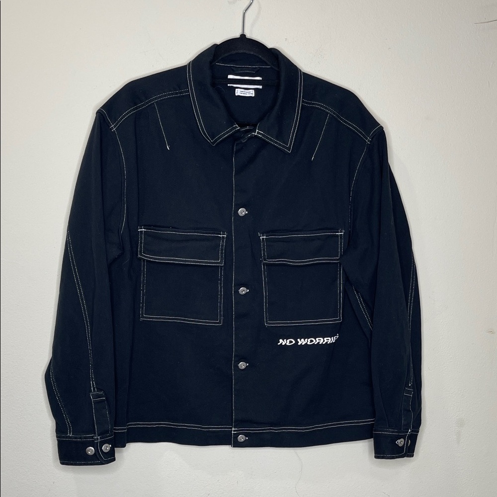 Urban Outfitters Contrast Stitch Button-Down Overshirt White Stitching